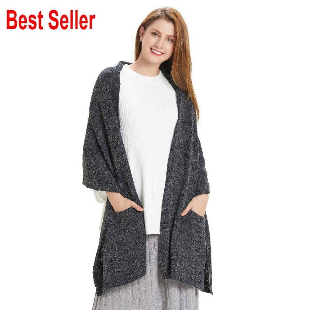 Soft Cashmere Feel Pashmina Shawl Wrap with Pockets Oversized Chic